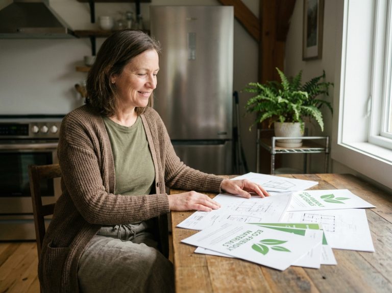 Femme d'âge moyen souriante avec documents écologiques