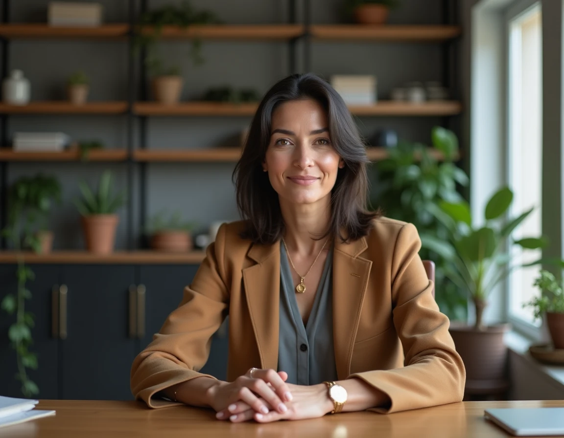 Femme élégante et professionnelle dans un bureau parisien moderne, sondage popularité femmes françaises 2025